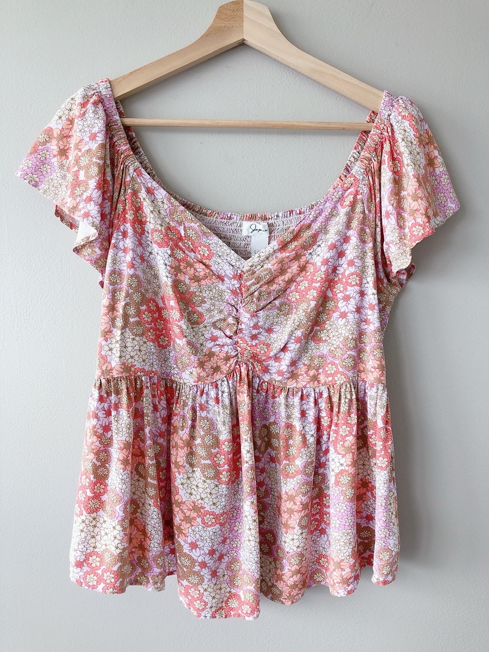 Japna floral top tee flutter sleeve t-shirt large lightweight flowy shirt